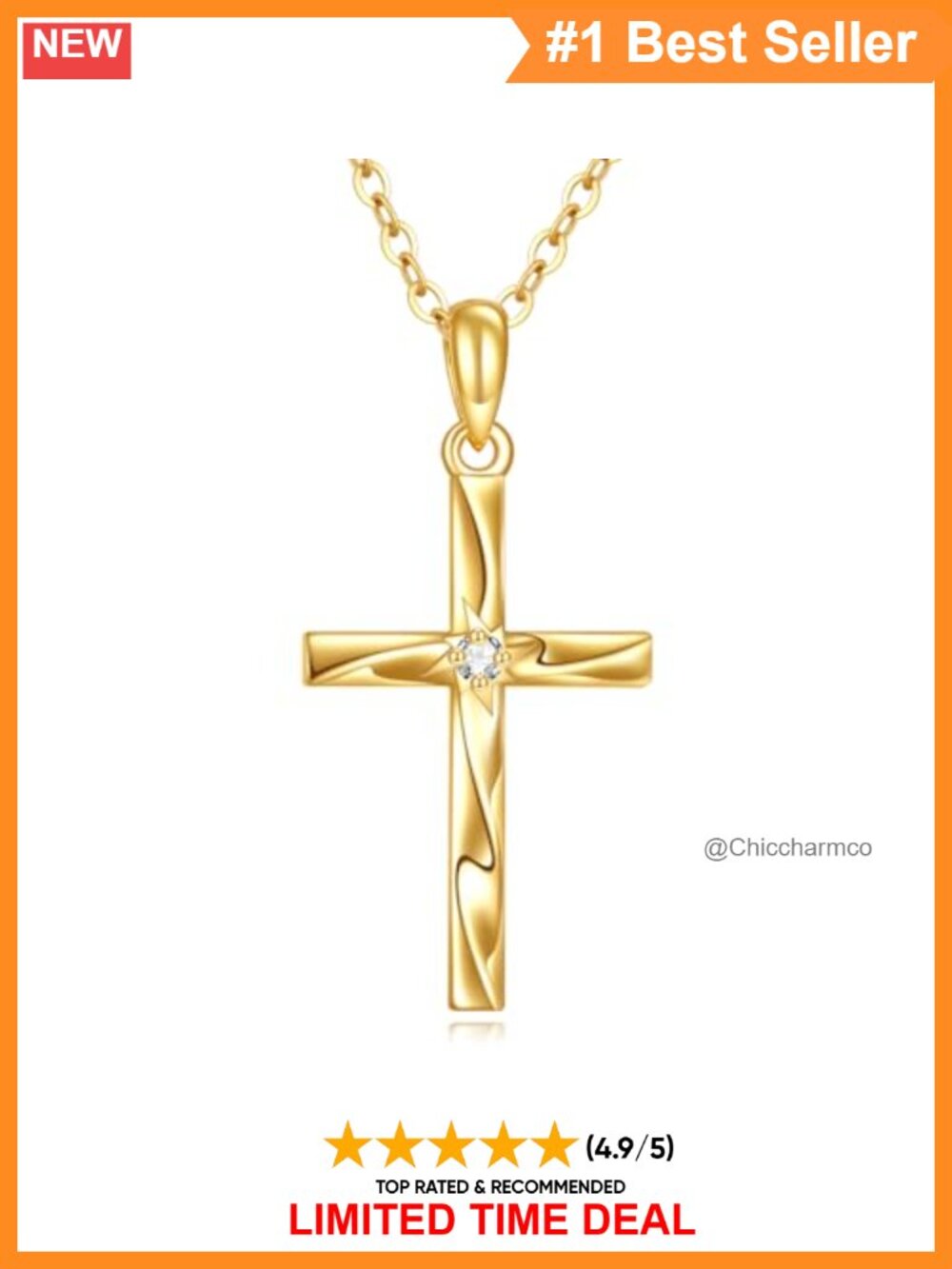 14K Real Gold Cross Necklace Solid Yellow Gold Cross Pendant Religious Faith